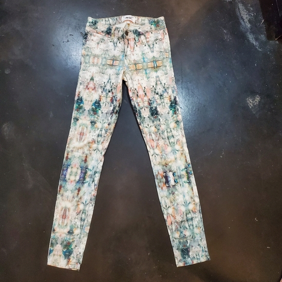 PAIGE Denim - Paige tie-dyed Verdugo Ultra Skinny jeans size 24, green white cream pink orange